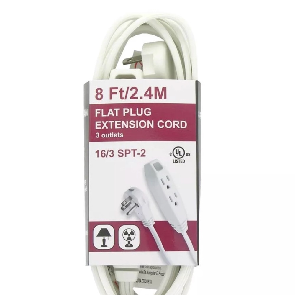 Flat Angle Plug 3 oulet 3 prong 8Ft power.